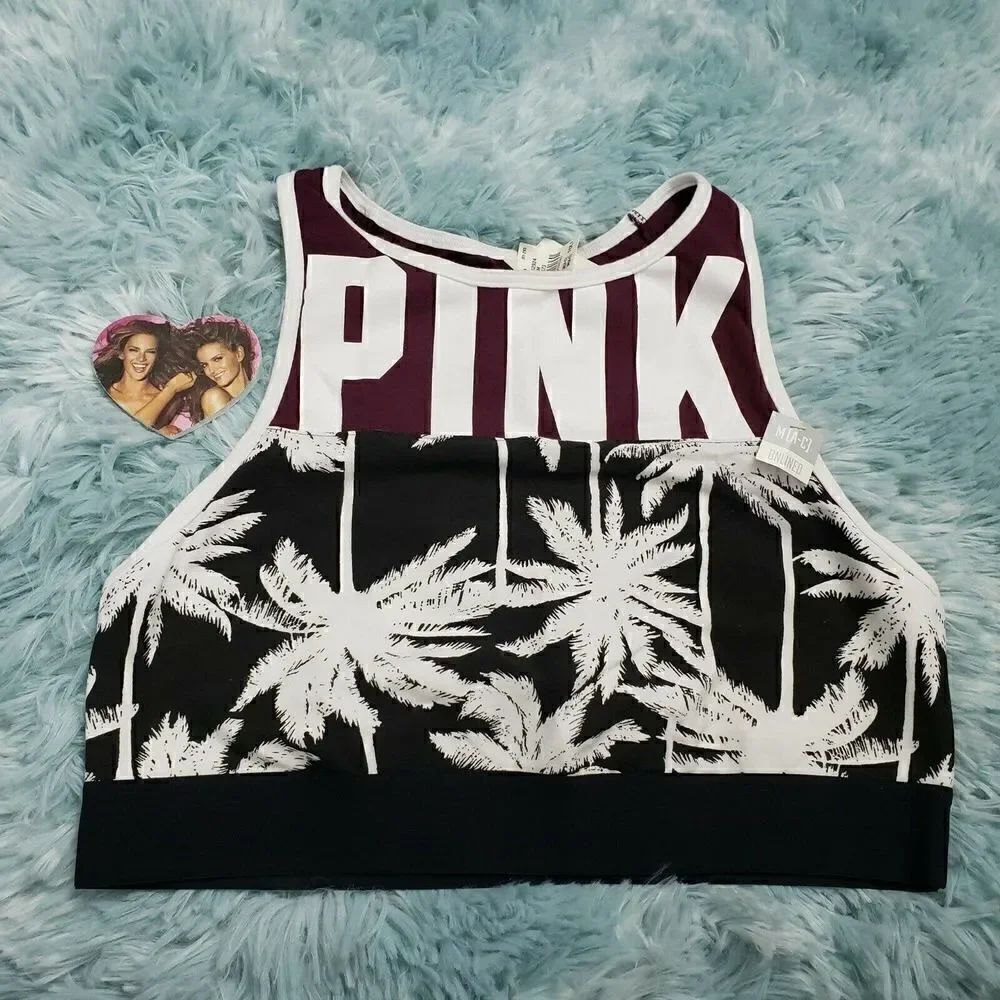 Victoria's Secret Pink Reverse Racerback Bra Top Black Orchid Palm M (A-C)